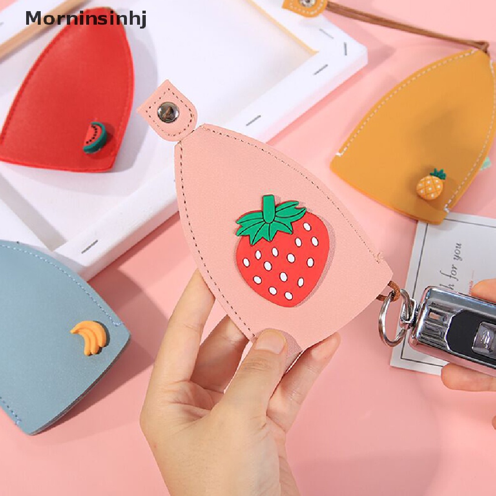 Mornin Buah-Buahan Lucu Pull Type Key Bag PU Leather Pelindung Tempat Kunci Mobil Case Dompet New Leather Keychain Pouch Bag Cover Key Organizer id