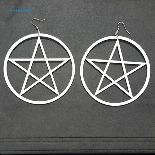 Lilyscent Punk Vintage Besar Berongga Pentacle Bulat Menjuntai Statement Earrings Ear Studs