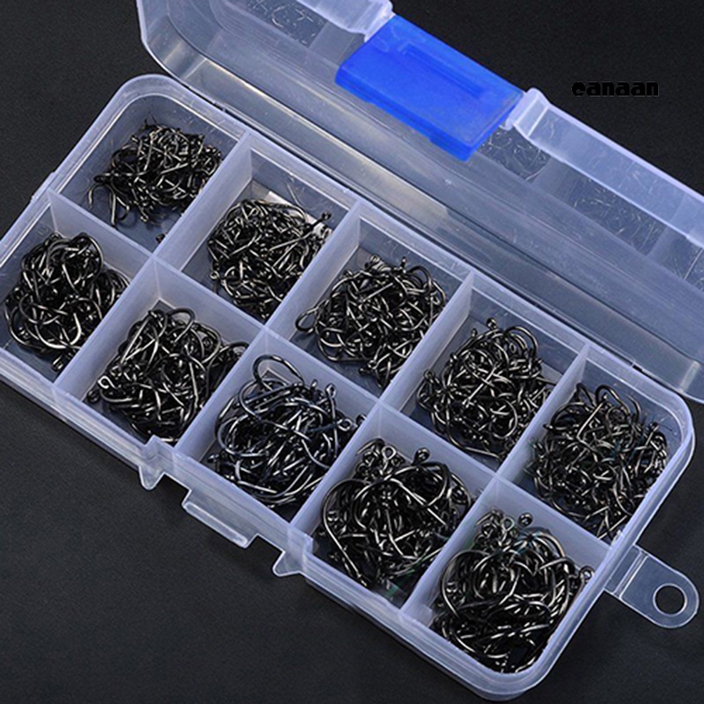 Cnn-500 Pcs 10ukuran Aneka Kait Pancing Bahan Carbon Steel Tajam Dengan Tackle Box