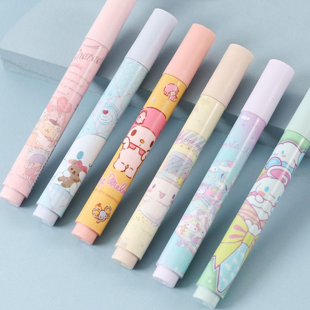 Fishstick Stabilo Pen Set 6pcs /Set Kartun Siswa Stationary Kantor Perlengkapan Sekolah Melodyku Cinnamoroll Keypoints Marker Pen