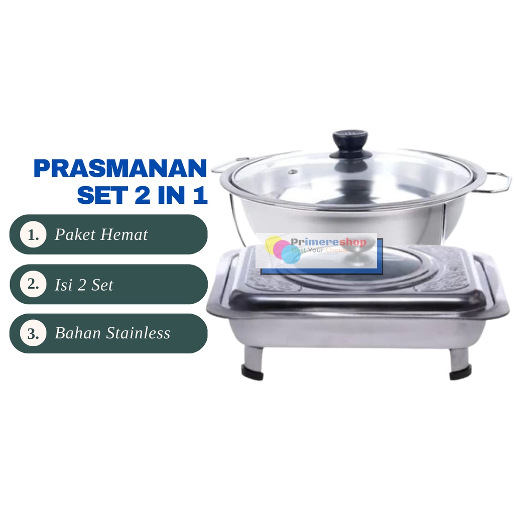 (2in1) Prasmanan Wadah Saji Set Stainless Food Warmer