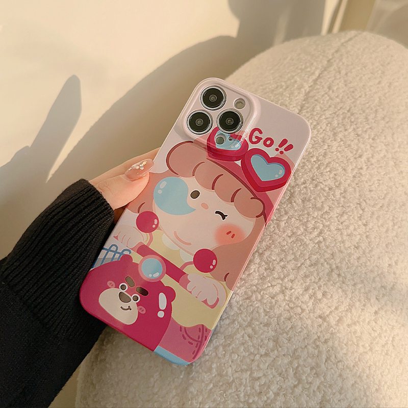 Hot Fshion LOTSO Girl Ultrathin Hard Full Protective Case IPhone 7 8 Plus 7+ 8+ XR XS Max 11 12 13 14 Pro Max 14Plus SE 2020 Women's Gift Pink Cute Cartoon bubble Gril Nonskid