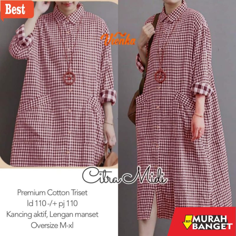 Tunik jumbo terbaru untuk wanita- Citra long tunik katun kotak kotak ld 110 jumbo xl