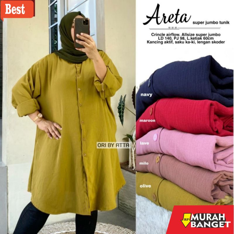 Tunik jumbo terbaru untuk wanita- ARETA SUPER JUMBO TUNIK ATTA / ARETA 1 2 TUNIK KATUN CRINCLE BIGSI