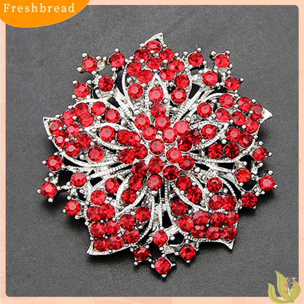 &lt; Freshbread &gt; Bros Pin Indah Anti Karat Lapis Perak Berlian Imitasi Bulat Blossom Bunga Breastpin Untuk Pacaran