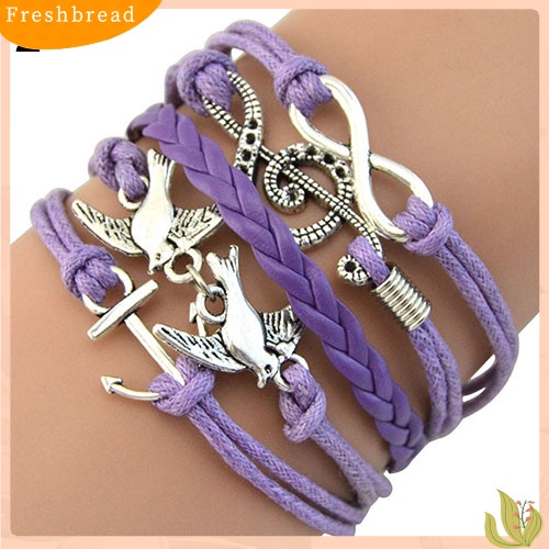 &lt; Freshbread &gt; Wanita Retro Tengkorak Musik Merpati Kulit Imitasi Pesona Gelang Bangle Cuff