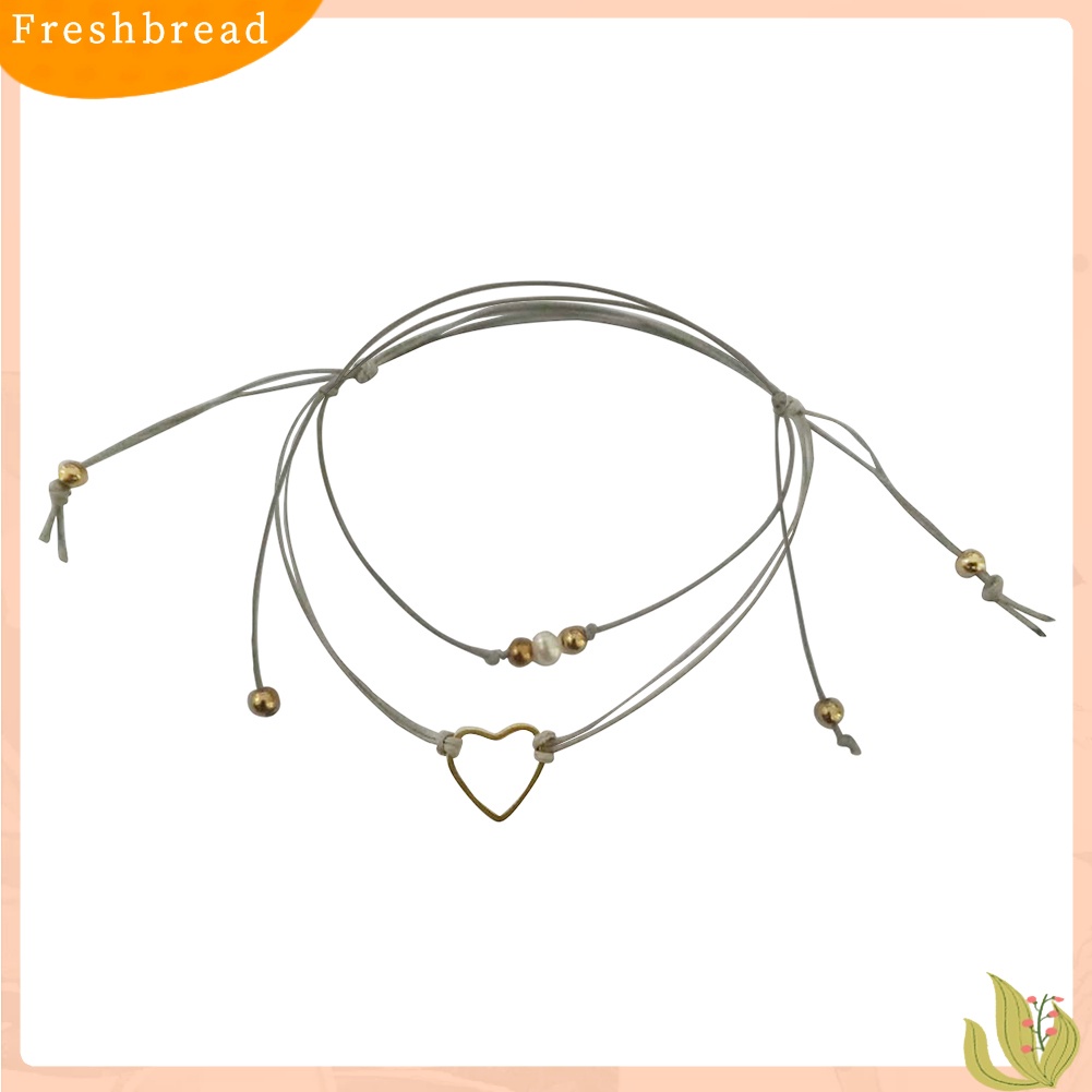 &lt; Freshbread &gt; 2Pcs/Set Double Layer Braided Rope Mutiara Imitasi Berongga Hati Wanita Gelang