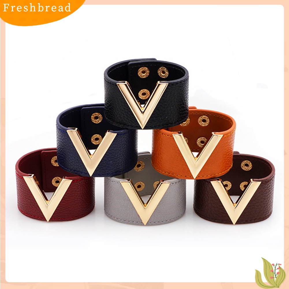 &lt; Freshbread &gt; Wanita Lebar V Bentuk Gelang Bangle Gelang Fashion Tombol Pesta Perhiasan Hadiah