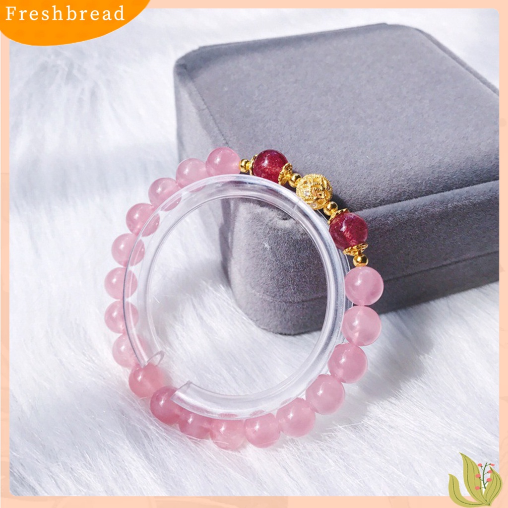 &lt; Freshbread &gt; Wanita Gelang Shiny Hias Menarik All-match Anti Luntur Perhiasan Hadiah Batu Alam Pink Strawberry Kristal Imitasi Wanita Pesona Gelang Untuk Pacar