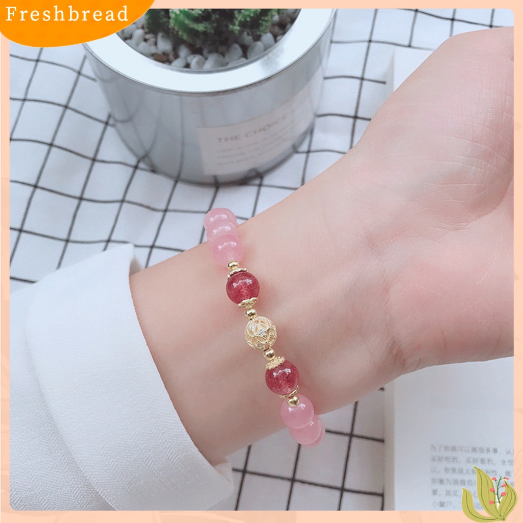 &lt; Freshbread &gt; Wanita Gelang Shiny Hias Menarik All-match Anti Luntur Perhiasan Hadiah Batu Alam Pink Strawberry Kristal Imitasi Wanita Pesona Gelang Untuk Pacar