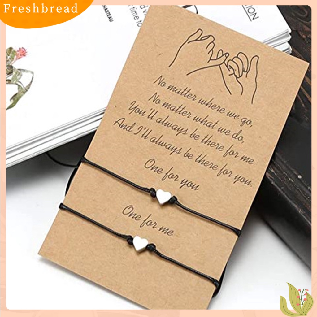 &lt; Freshbread &gt; Set Hadiah Gelang Pecinta Kartu Berkah Rajut Benang Lilin Berbentuk Hati Sederhana