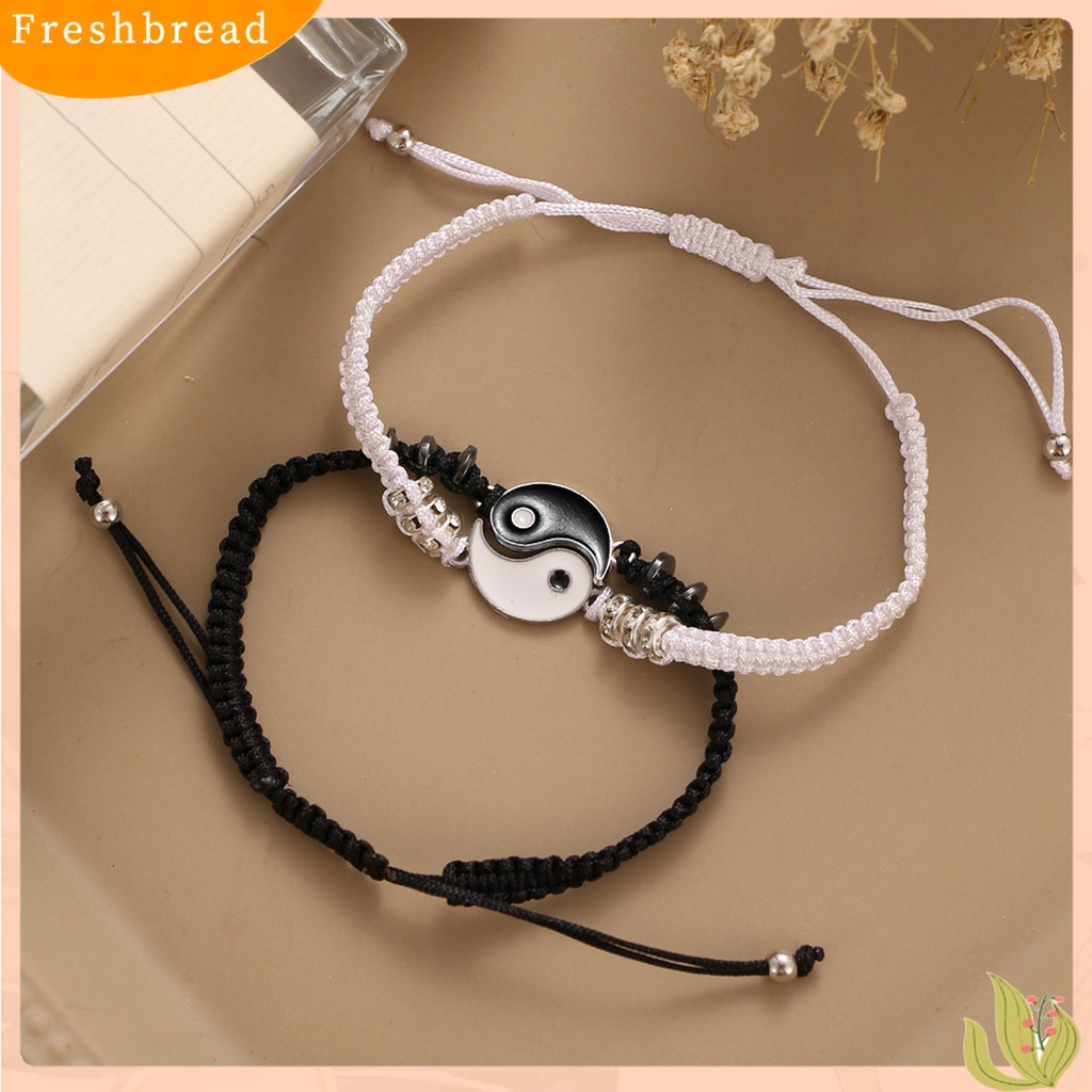 &lt; Freshbread &gt; 2Pcs Gelang Couple 2jodoh Yin Yang Tangan Rajutan Pria Wanita Berlian Imitasi Mengkilap Gelang Yang Dapat Disesuaikan Untuk Hari Kasih Sayang