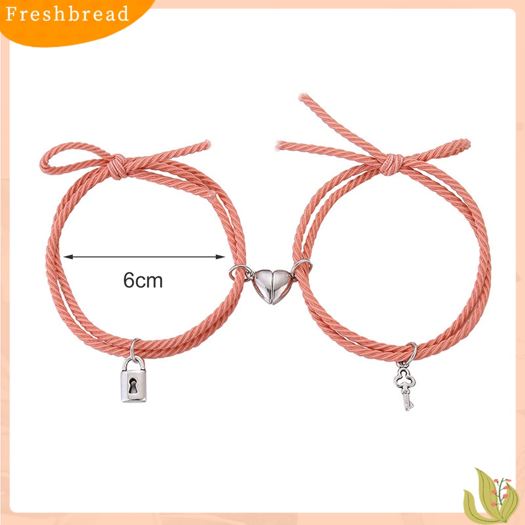 &lt; Freshbread &gt; 1pasang Gelang Couple Hati Menarik ic Dekoratif All-match Adjustable Perhiasan Hadiah Gelang Karet Wanita Pria Gunung Laut Kunci Lock Persahabatan Pesona Bracelets