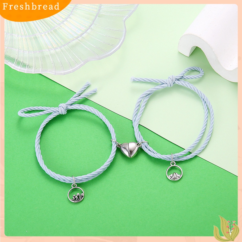 &lt; Freshbread &gt; 1pasang Gelang Couple Hati Menarik ic Dekoratif All-match Adjustable Perhiasan Hadiah Gelang Karet Wanita Pria Gunung Laut Kunci Lock Persahabatan Pesona Bracelets