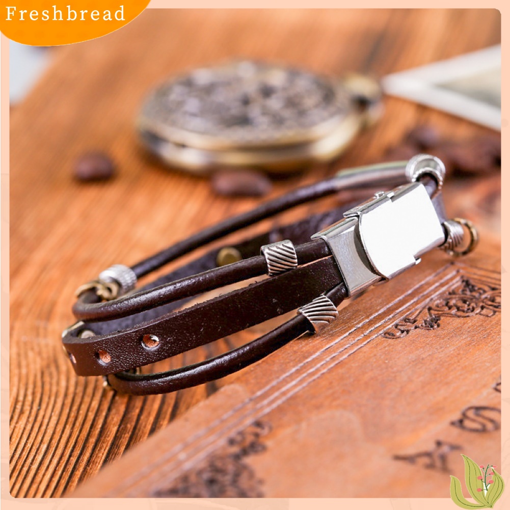 &lt; Freshbread &gt; Vintage Unisex Faux Leather Multilayer Motto Ukiran Gelang Tangan Perhiasan