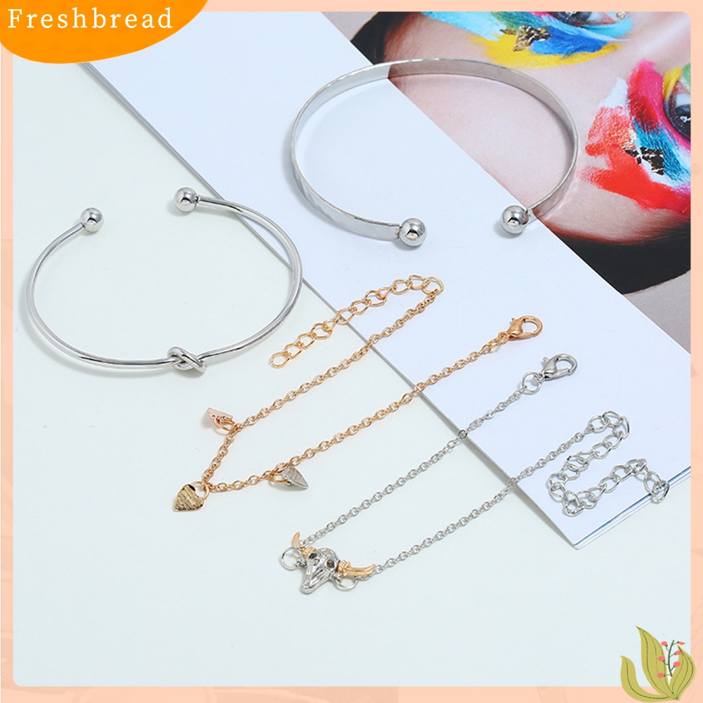 &lt; Freshbread &gt; 4Pcs/Set Wanita Fashion Cow Head Heart Knot Charm Gelang Bangle Perhiasan Hadiah