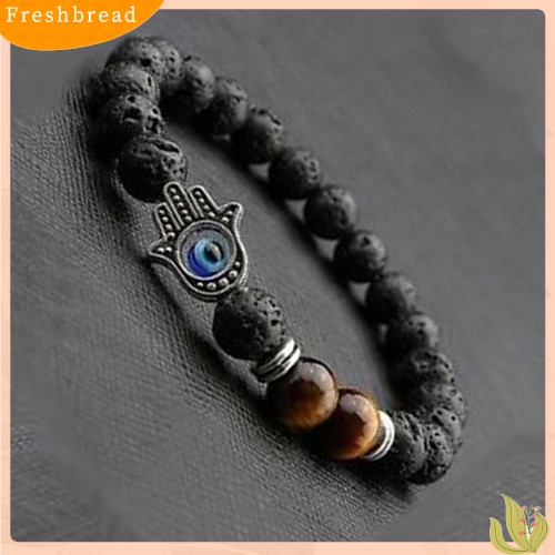 &lt; Freshbread &gt; Fashion Perhiasan Unisex Manik-Manik Batu Alam Perak Buddha Tangan Pesona Gelang