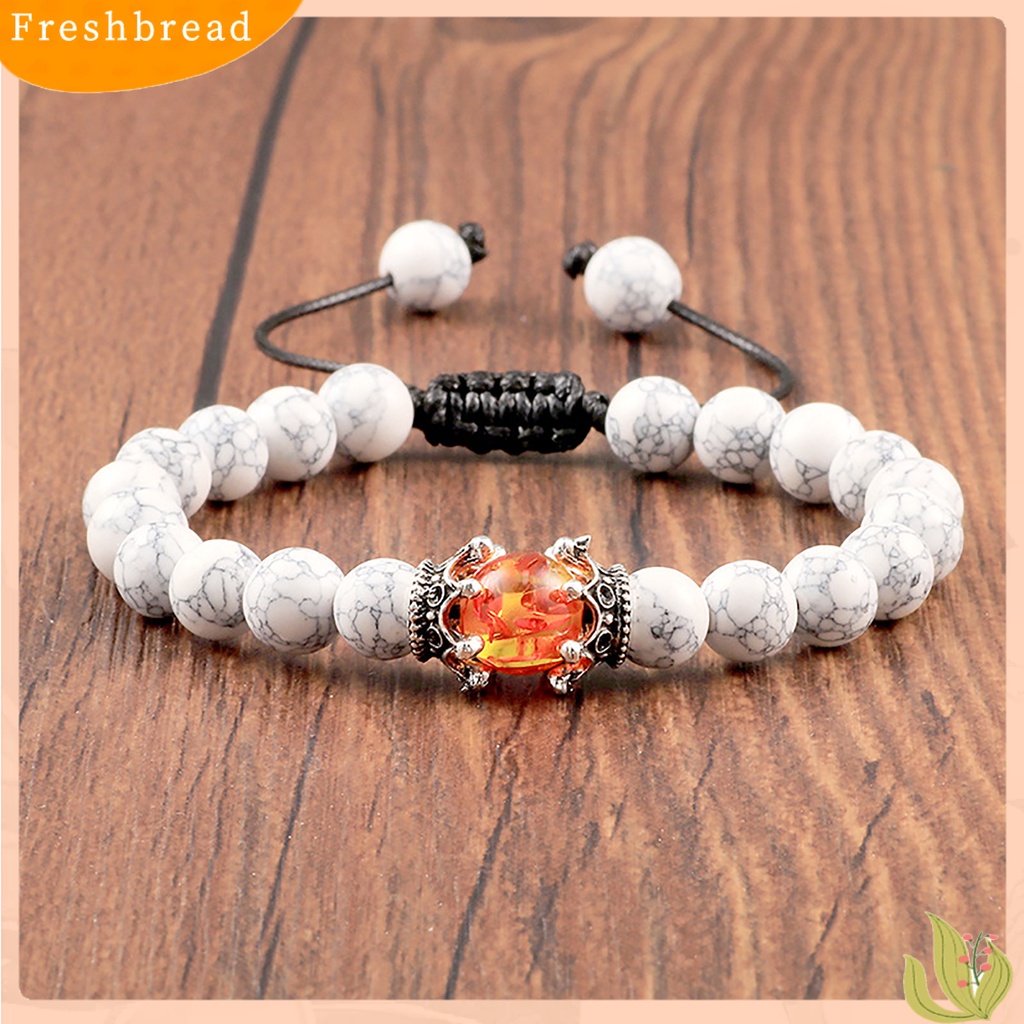 &lt; Freshbread &gt; Adjustable Permukaan Halus Pria Gelang Batu Mahkota Pesona Braided Wristband Perhiasan Aksesori