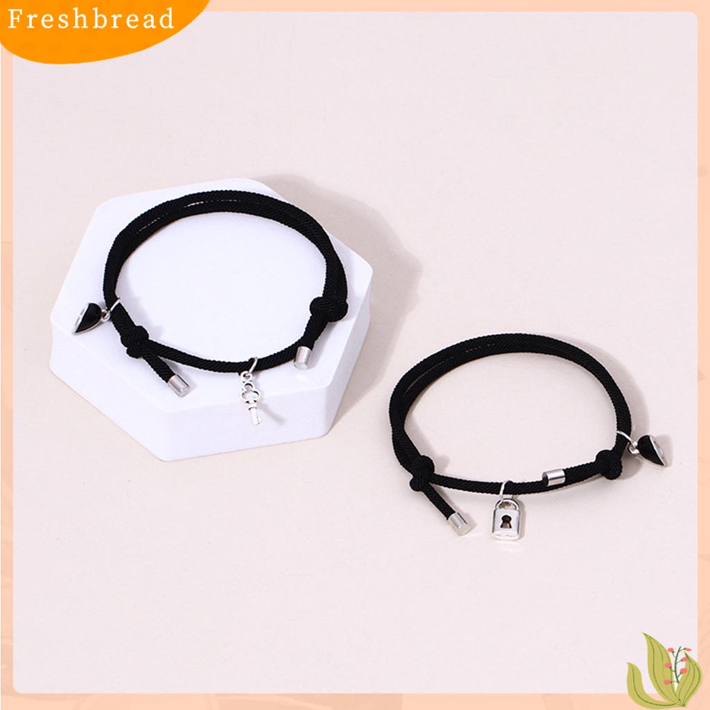 &lt; Freshbread &gt; 1pasang Gelang Couple Lock Pendant Nylon Braided Rope Hadiah Valentines Alloy ic Love Heart Lover Bracelets Untuk Pacaran