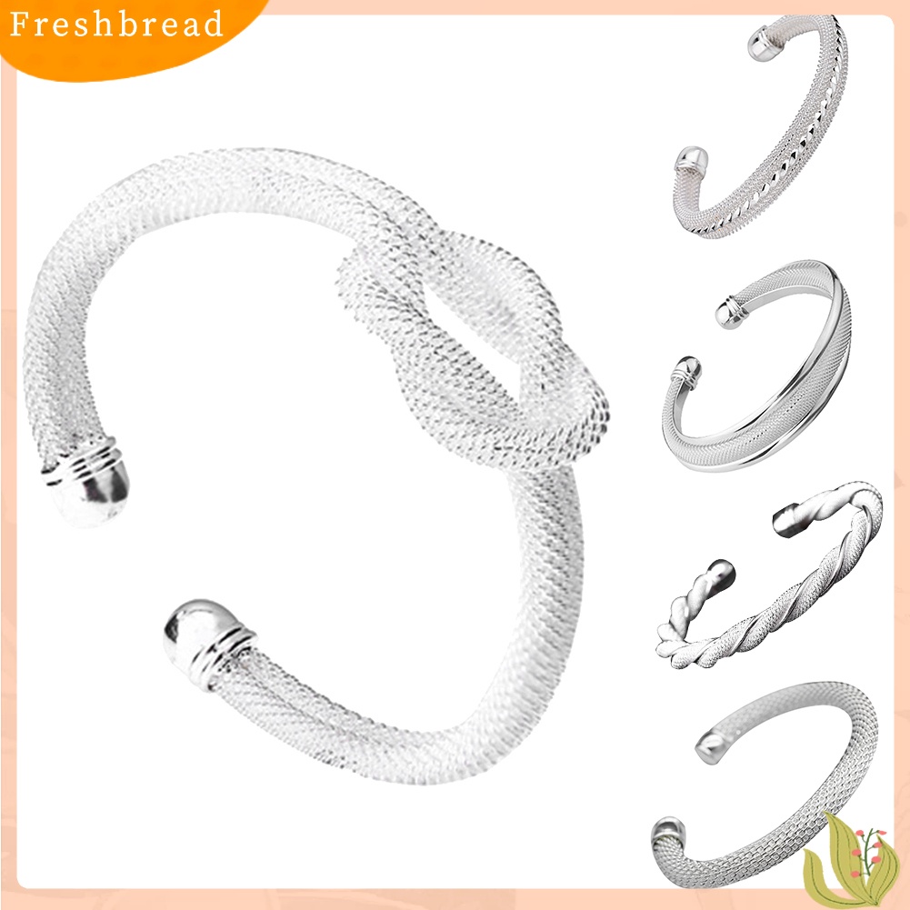 &lt; Freshbread &gt; Wanita Elegan Knotting Twist Mesh Tabung Pembukaan Manset Bangle Gelang Perhiasan Hadiah