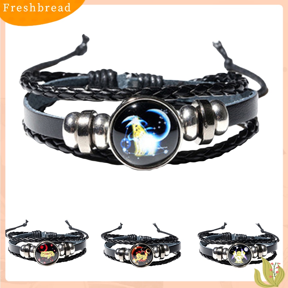 &lt; Freshbread &gt; Unisex Constellation Kaca Cabochon Pesona Multilayer Braided Luminous Bracelet