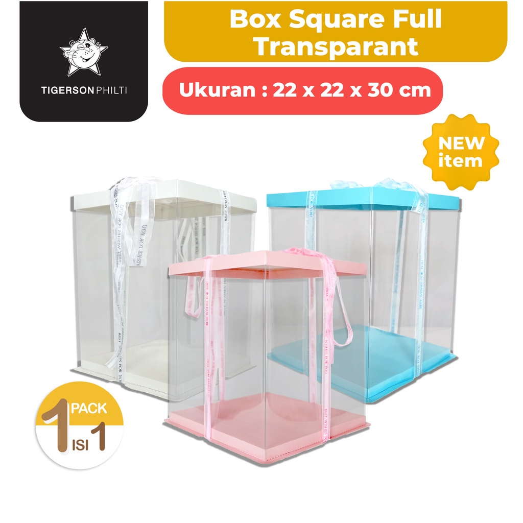 

Cake Box Full Transparant Square Mika/ Packaging Kue 22x22x30 cm