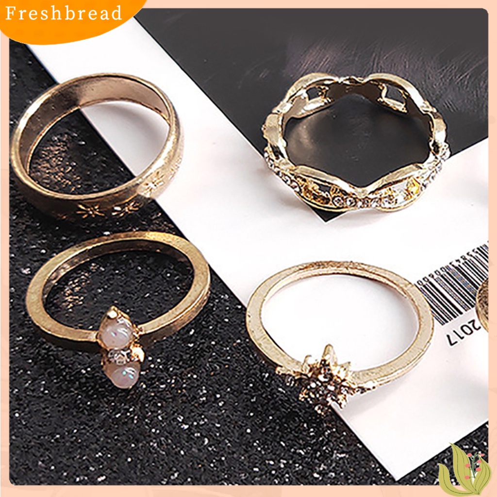 &lt; Freshbread &gt; 17 Pcs Cincin Buku Jari Stackable Ukir Unik Alloy Boho Gaya Etnik Faux Permata Jari Rings Perhiasan Aksesori