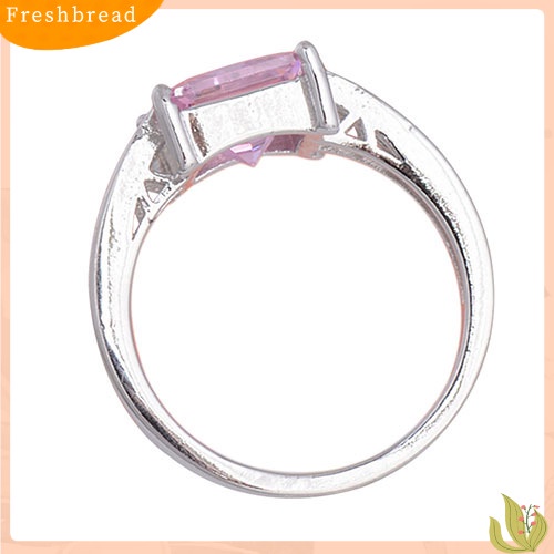 &lt; Freshbread &gt; Cincin Wanita Perak Lapis Pink Kotak Cubic Zirconia CZ Shiny Finger Ring Us7 8 9