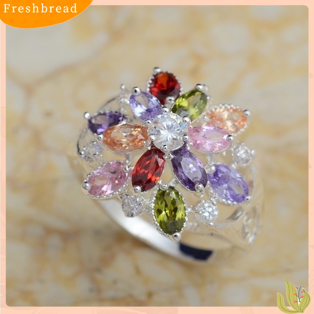 &lt; Freshbread &gt; Wanita Multicolor Cubic Zirconia Bertatahkan Cincin Pernikahan Pertunangan Perhiasan Hadiah