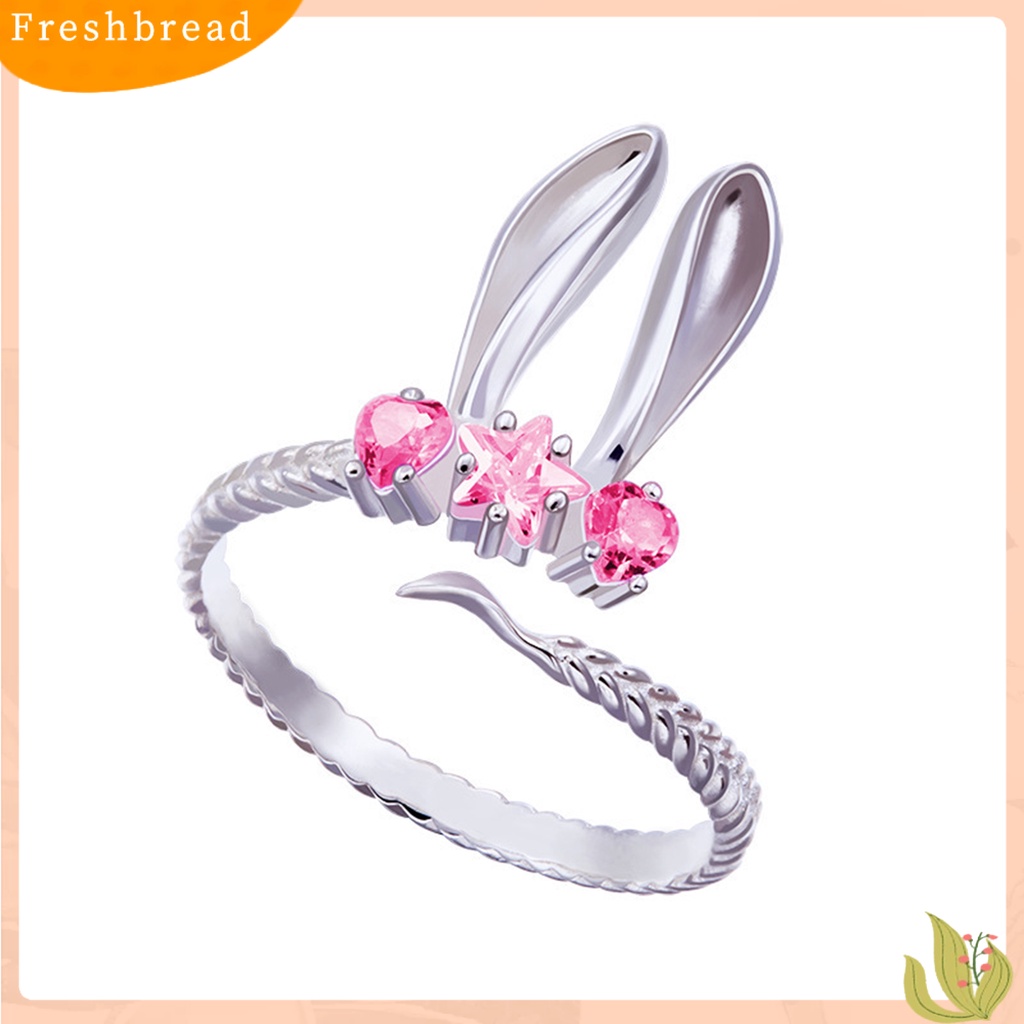 &lt; Freshbread &gt; Wanita Cincin Pembukaan Lucu Manis Hadiah Hari Valentine Merah Muda Berlian Imitasi Tertanam Kelinci Jari Cincin Perhiasan Fashion