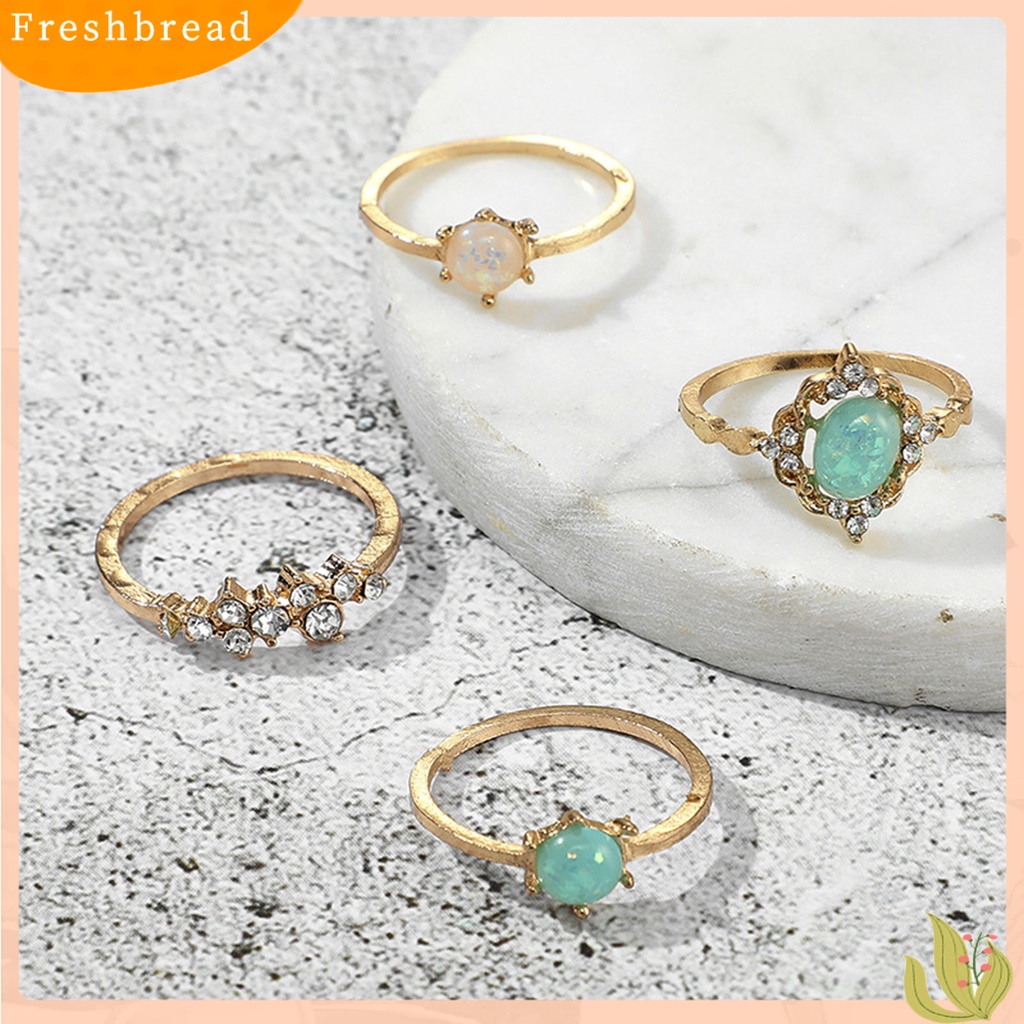 &lt; Freshbread &gt; 4Pcs/Set Cincin Buku Jari Geometris Permata Imitasi Paduan Warna Permen Dapat Ditumpuk Jari Cincin Aksesori Perhiasan