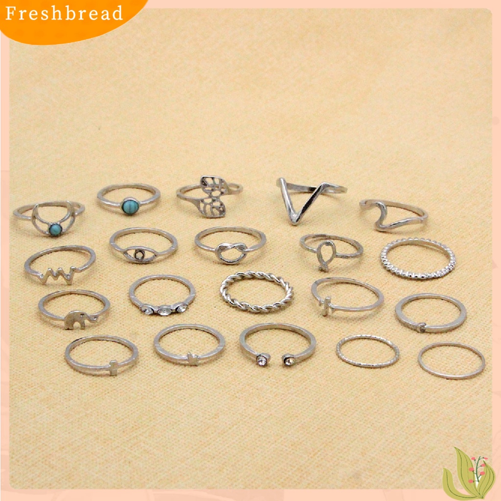 &lt; Freshbread &gt; 20Pcs/Set Fashion Cincin Bohemia Hias Berlian Imitasi Daun Gajah Buku Jari Cincin Perhiasan Aksesoris