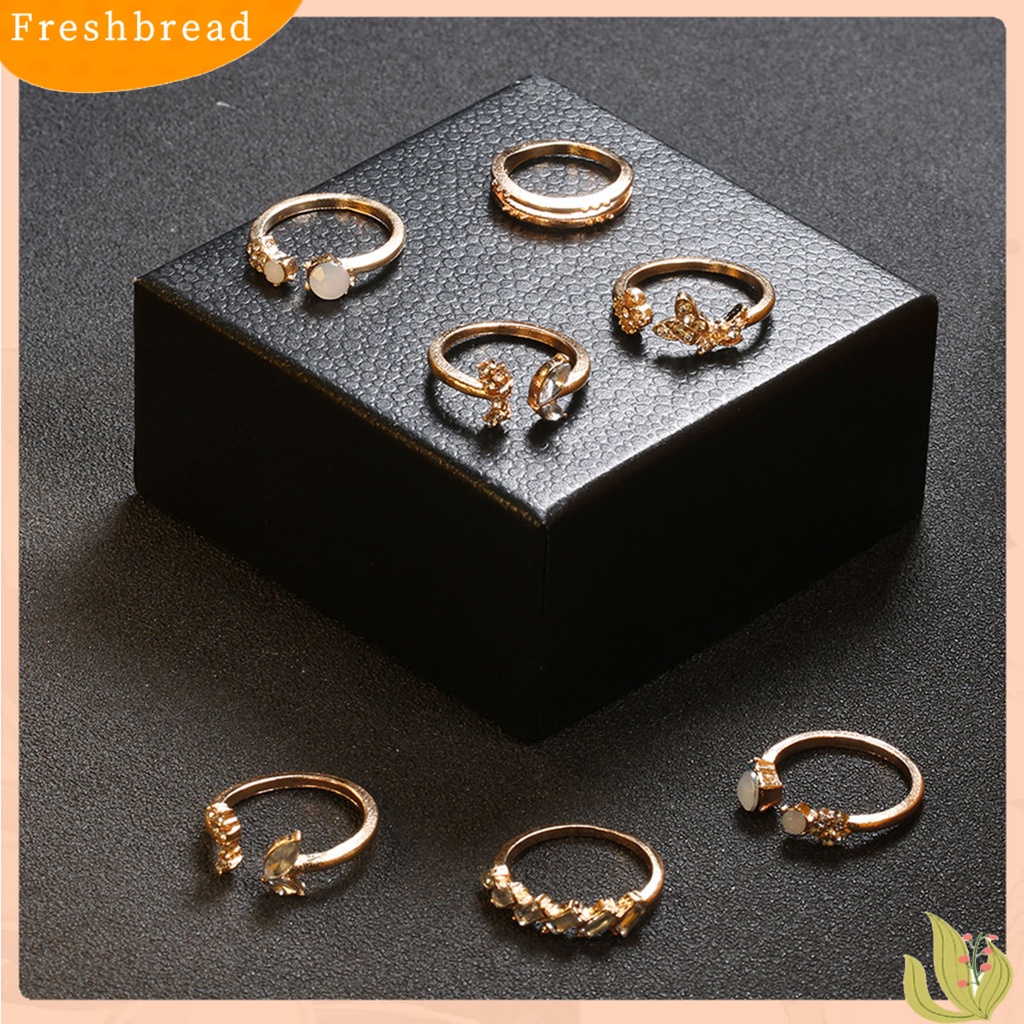 &lt; Freshbread &gt; 7 Pcs Knuckle Rings Butterfly Bunga Berlian Imitasi Wanita Indah Berkilau Rings Rings Perhiasan Aksesoris