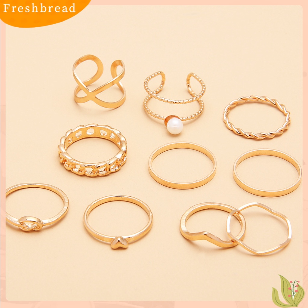 &lt; Freshbread &gt; 10Pcs Cincin Buku Jari Dapat Ditumpuk Tahan Lama Wanita Vintage Semua Pertandingan Jari Cincin Aksesoris Perhiasan