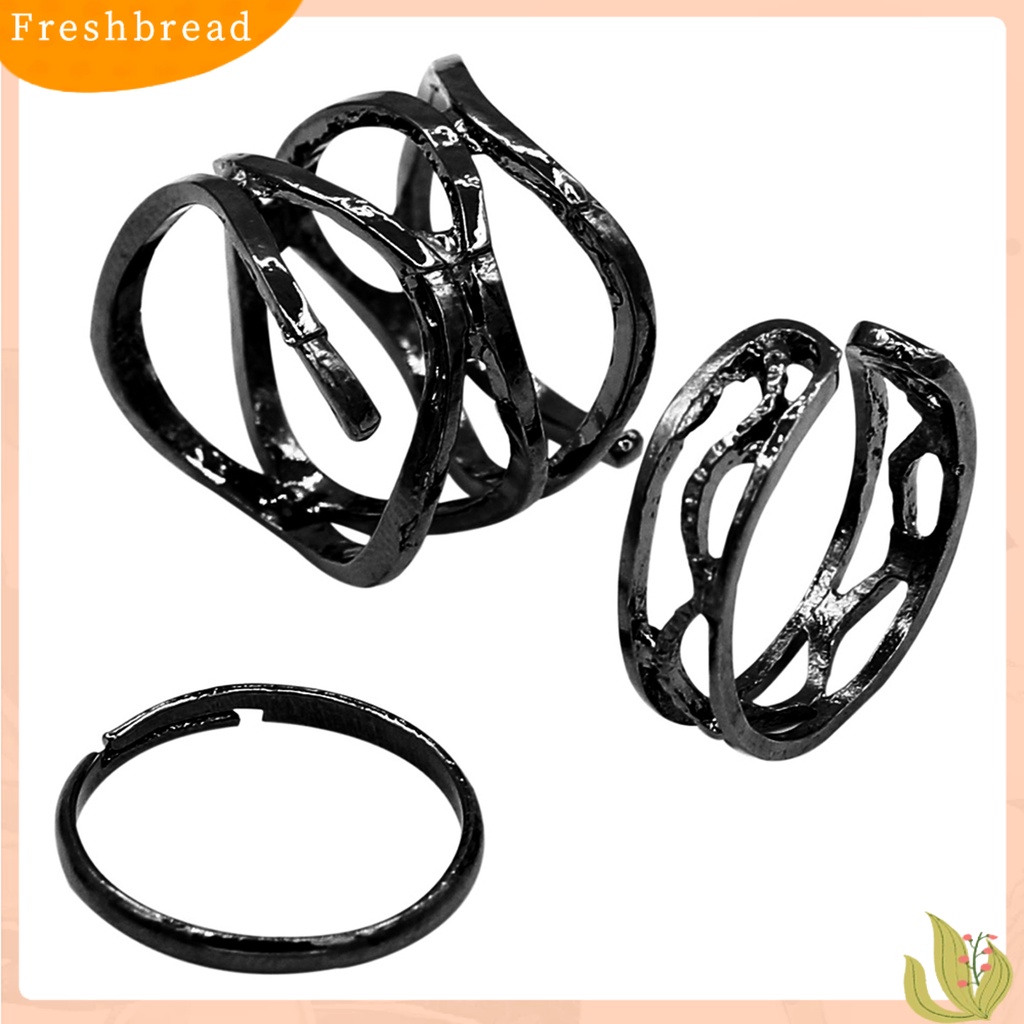 &lt; Freshbread &gt; Cincin Adjustable Halus Hitam Vintage Knuckle Stackable Rings Untuk Pesta