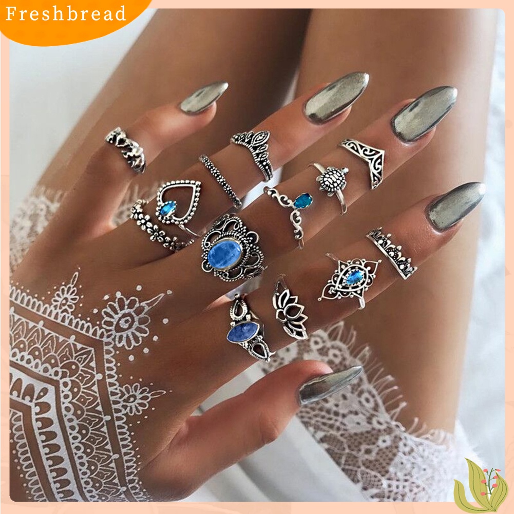 &lt; Freshbread &gt; 13Pcs Boho Berongga Susun Cincin Set Knuckle Midi Tip Jari Pesta Wanita Perhiasan