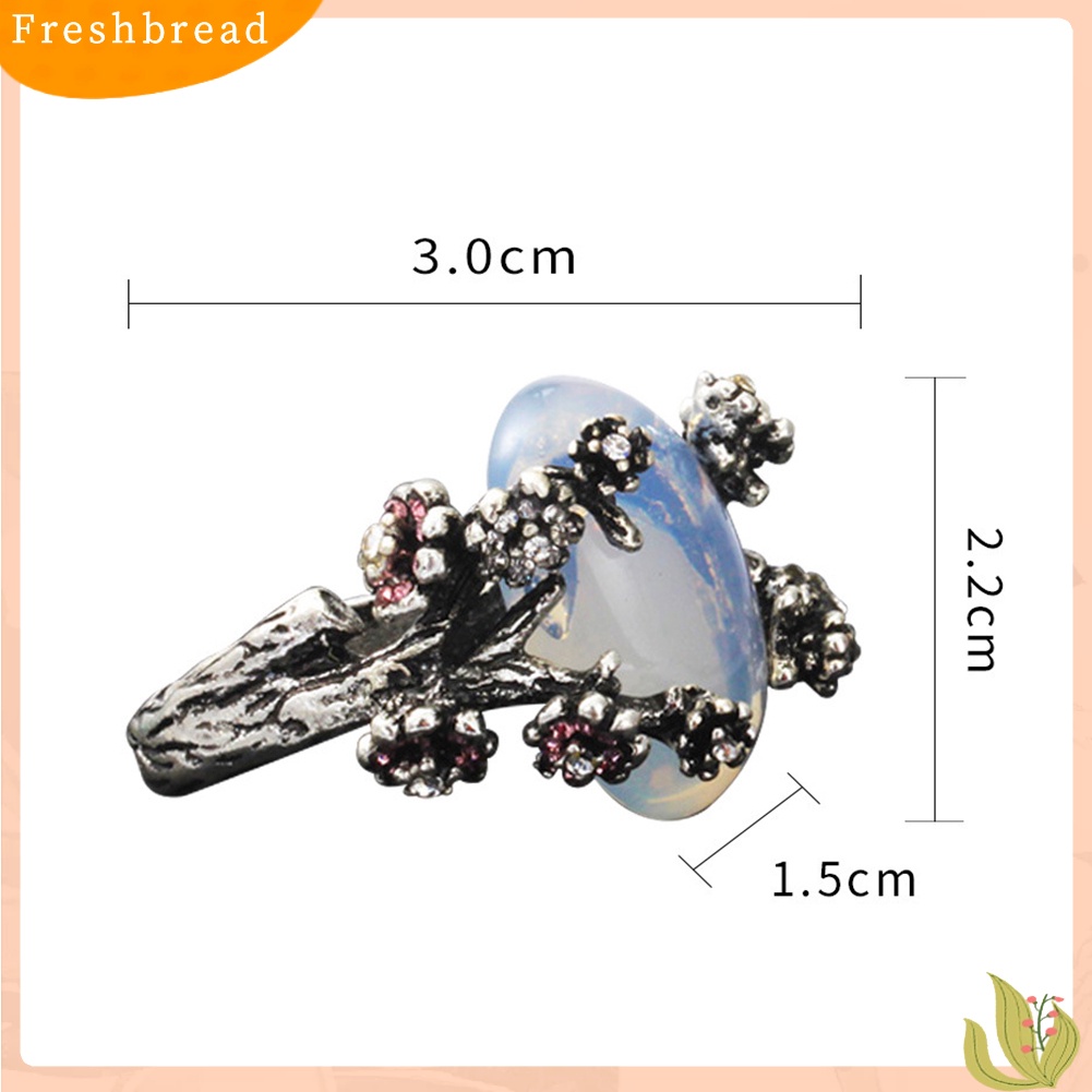 &lt; Freshbread &gt; Fashion Style Populer Retro Wanita Kreatif Berongga Oval Batu Permata Plum Cabang Cincin