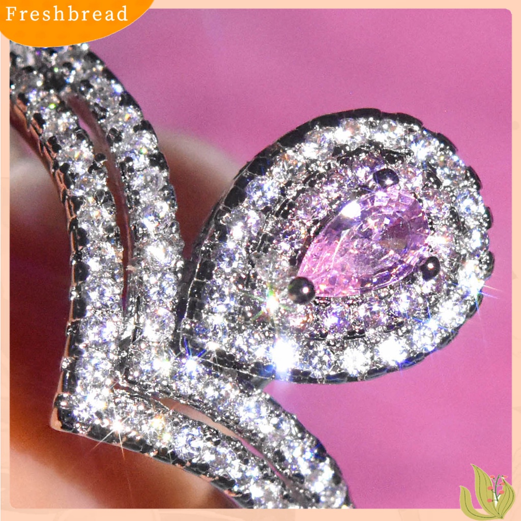 &lt; Freshbread &gt; Wanita Cincin Berbentuk Tetesan Air Perhiasan Moissanite Imitasi Cincin Kilau Terang Indah Untuk Perjamuan