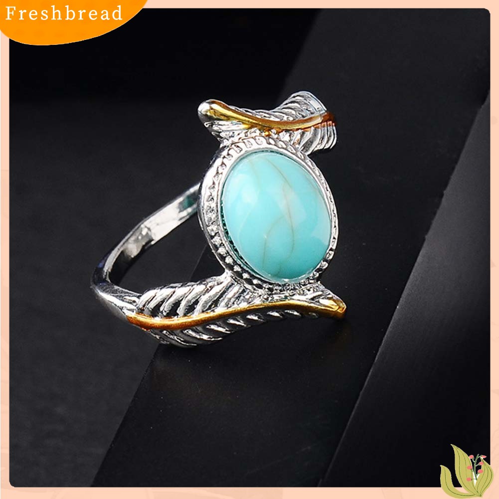 &lt; Freshbread &gt; Vintage Two Tone Twist Leaf Faux Turquoise Cincin Wanita Pernikahan Pertunangan Perhiasan