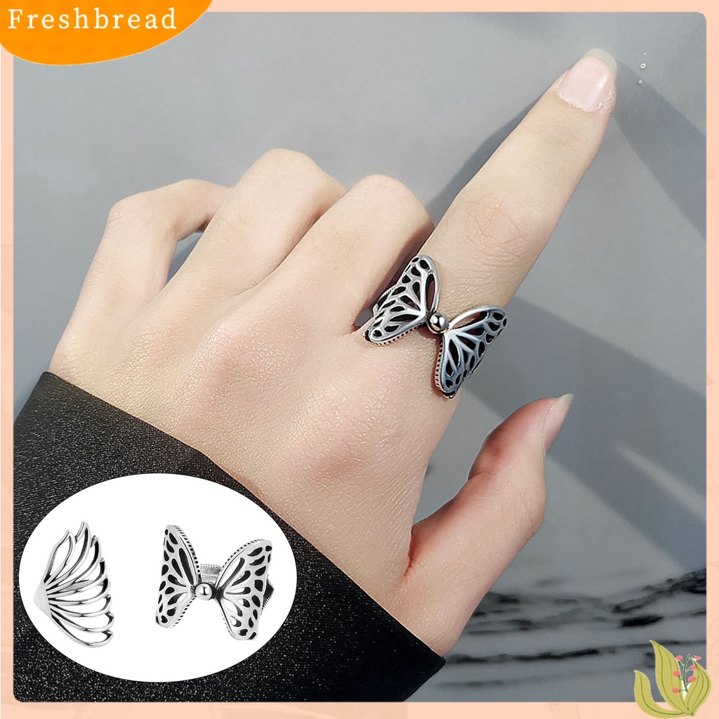 &lt; Freshbread &gt; Hip-hop Berlebihan Tembaga Wanita Cincin Berongga Kupu-Kupu Pembukaan Jari Cincin Perhiasan Aksesoris