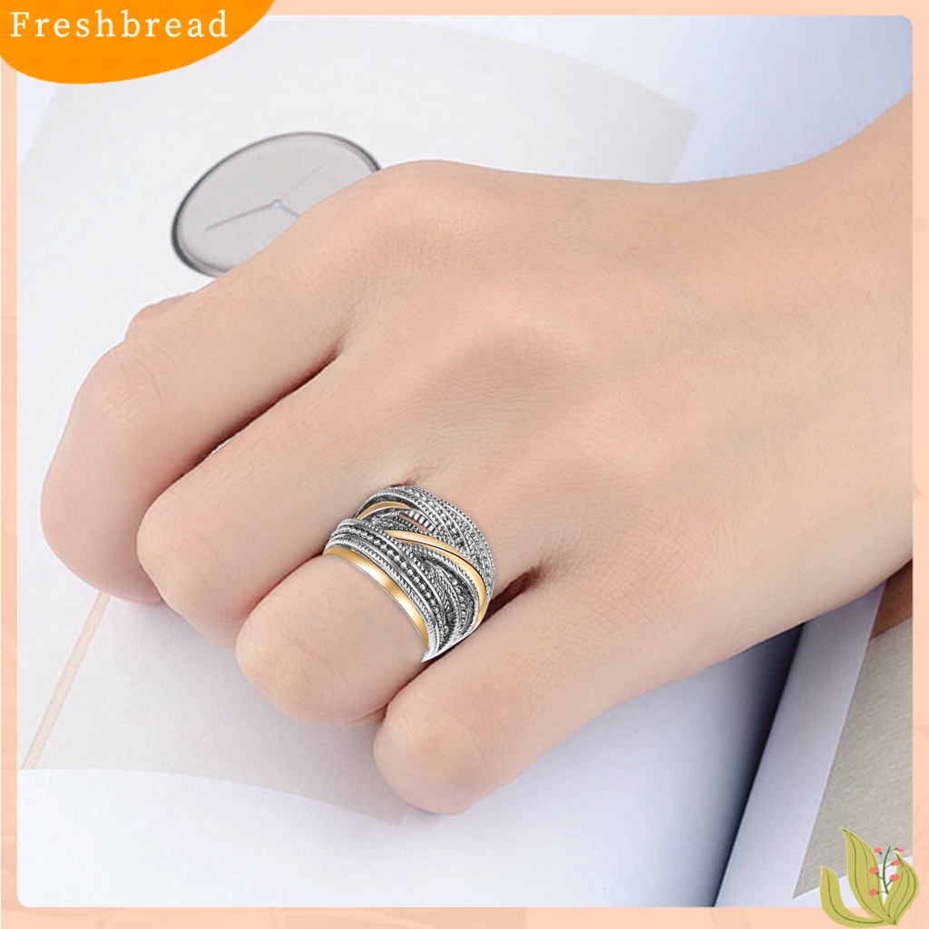 &lt; Freshbread &gt; Band Ring Pengerjaan Indah Aplikasi Lebar Alloy Geometris Antik Finger Ring Untuk Pakaian Sehari-Hari