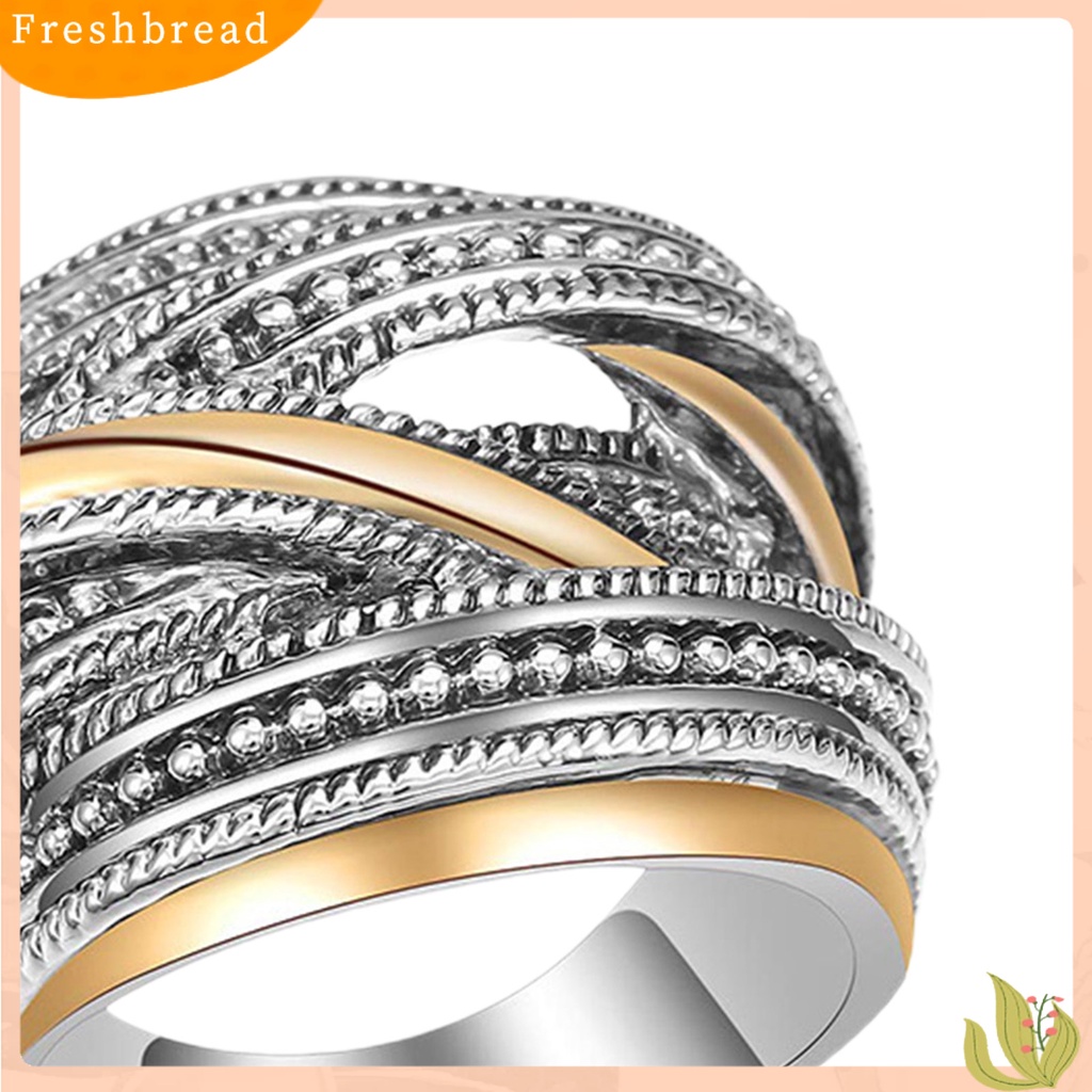 &lt; Freshbread &gt; Band Ring Pengerjaan Indah Aplikasi Lebar Alloy Geometris Antik Finger Ring Untuk Pakaian Sehari-Hari