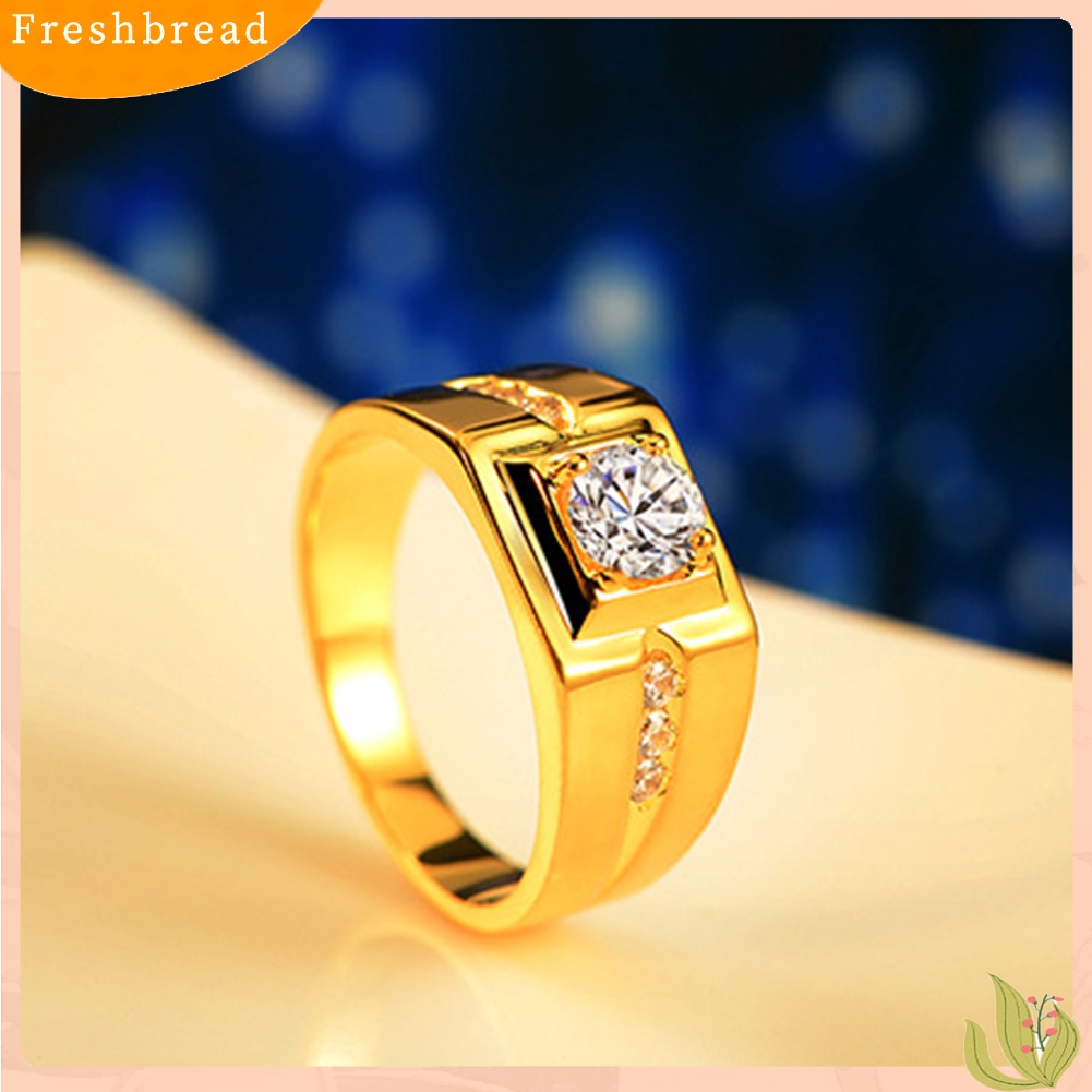 &lt; Freshbread &gt; Pria Bling Berlian Imitasi Bertatahkan Pesta Pernikahan Pita Lebar Cincin Jari Perhiasan Hadiah