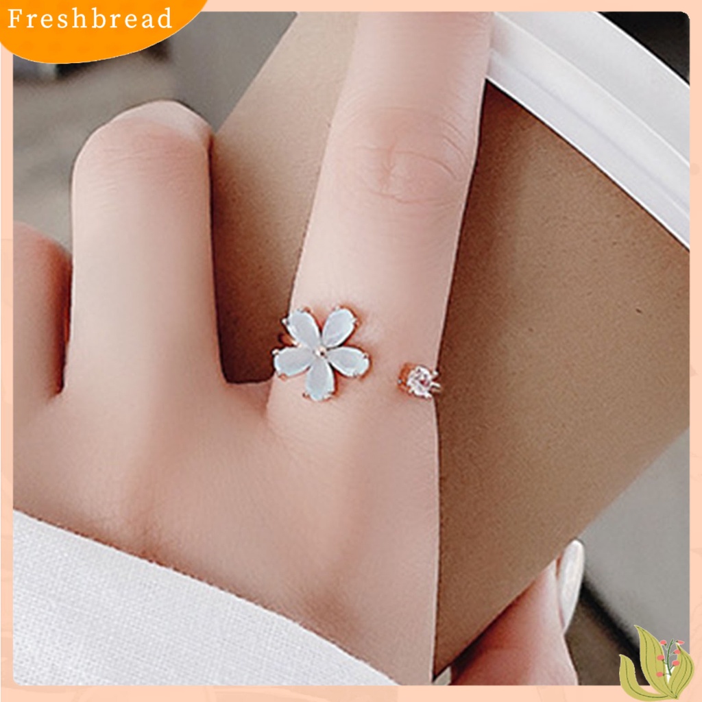 &lt; Freshbread &gt; Opening Adjustable Bright Luster Gadis Cincin Mewah Cubic Zirconia Bunga Cincin Perhiasan Aksesoris