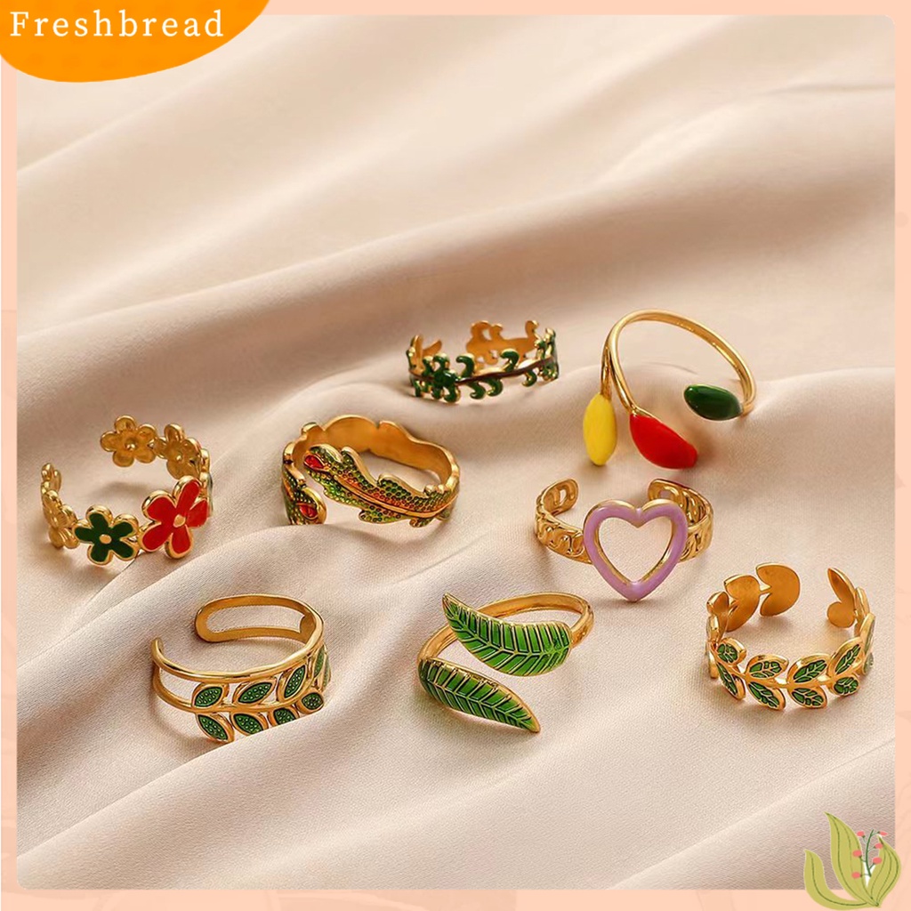 &lt; Freshbread &gt; Cincin Wanita Daun Bunga Hati Warna Cerah Perhiasan Pembukaan Adjustable Finger Ring Untuk Pesta Perjamuan Prom