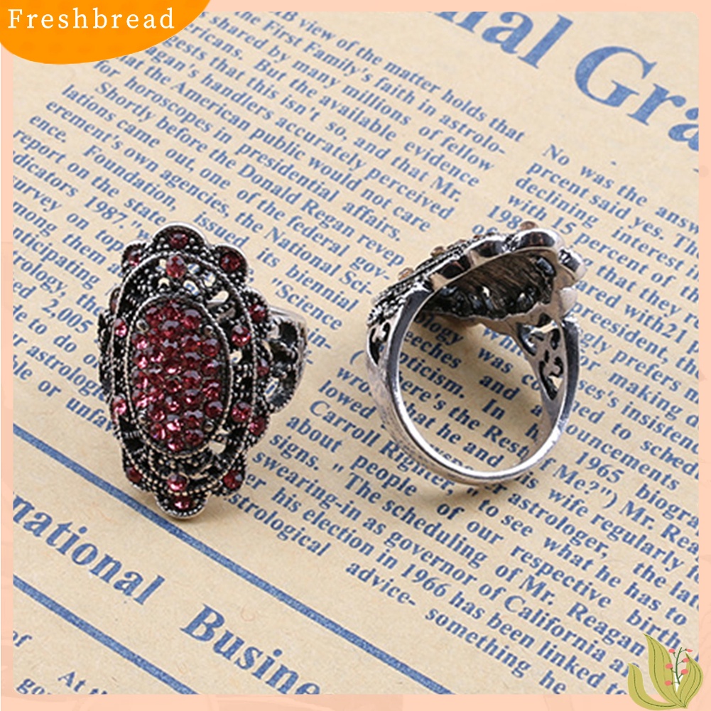 &lt; Freshbread &gt; Perhiasan Pesta Wanita Vintage Bentuk Oval Berongga Berlian Imitasi Jari Cincin Hadiah