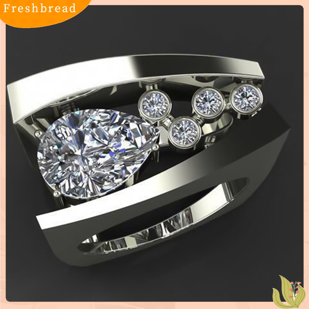 < Freshbread > Wanita Retro Berlian Imitasi Hias Bentuk Geometris Jari Cincin Hadiah Perhiasan Pernikahan