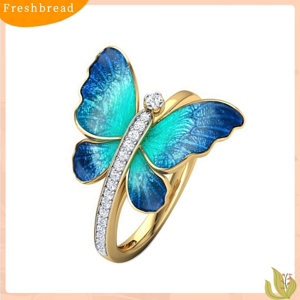 &lt; Freshbread &gt; Fashion Wanita Kupu-Kupu Berlian Imitasi Tipis Jari Cincin Pertunangan Pesta Perhiasan