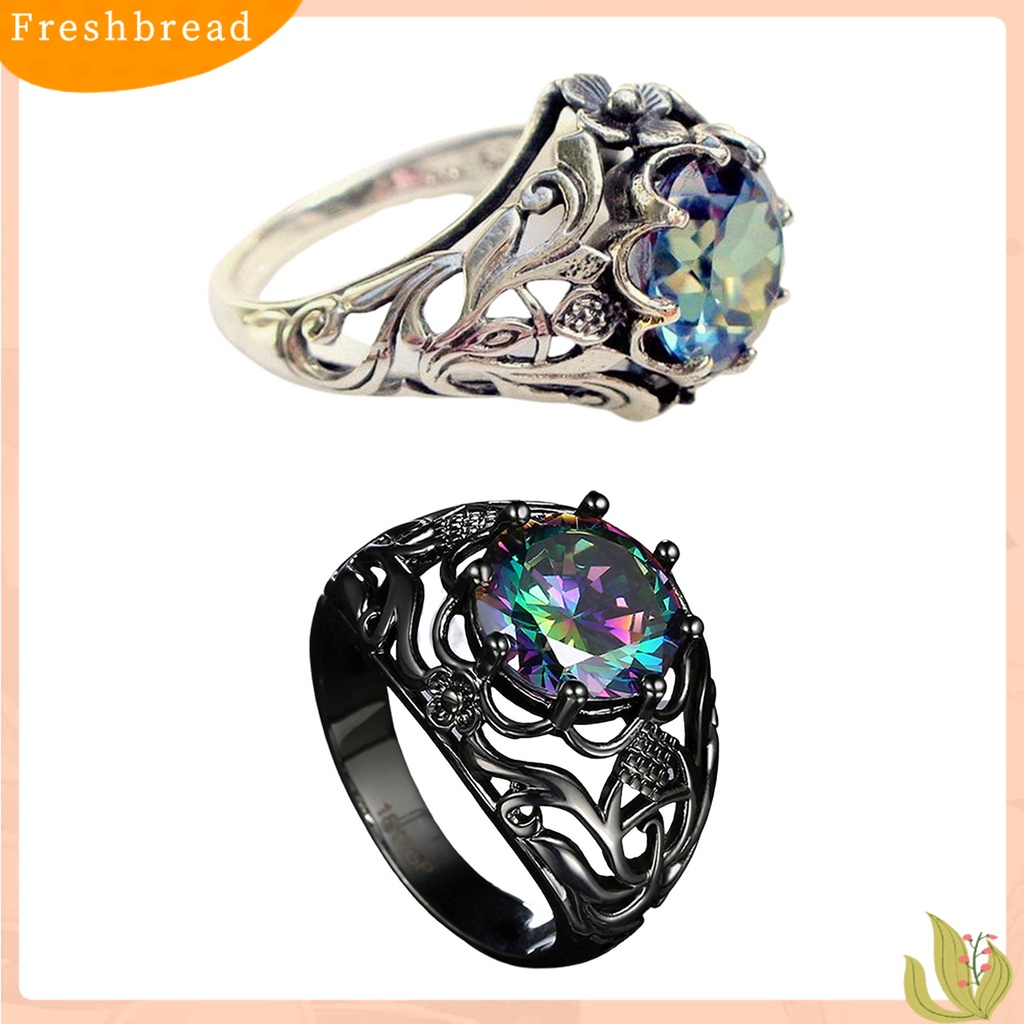 &lt; Freshbread &gt; Unisex Cincin Berongga Keluar Permata Imitasi Pria Wanita Vintage Ukiran Jari Cincin Hadiah Hari Kasih Sayang