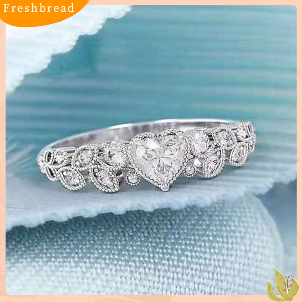 &lt; Freshbread &gt; Cincin Wanita Bentuk Daun Perhiasan Berlian Imitasi Elegan Cincin Indah Untuk Pernikahan